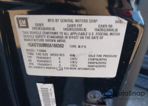 2005 GMC Envoy Xl Denali z USA, uszkodzony, nr VIN 1GKET66M856188382